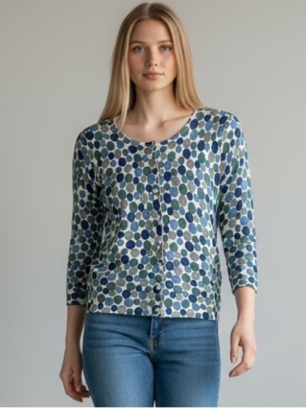 Garnet Hill Blue & Green Polka Dot Button-Front Shirt